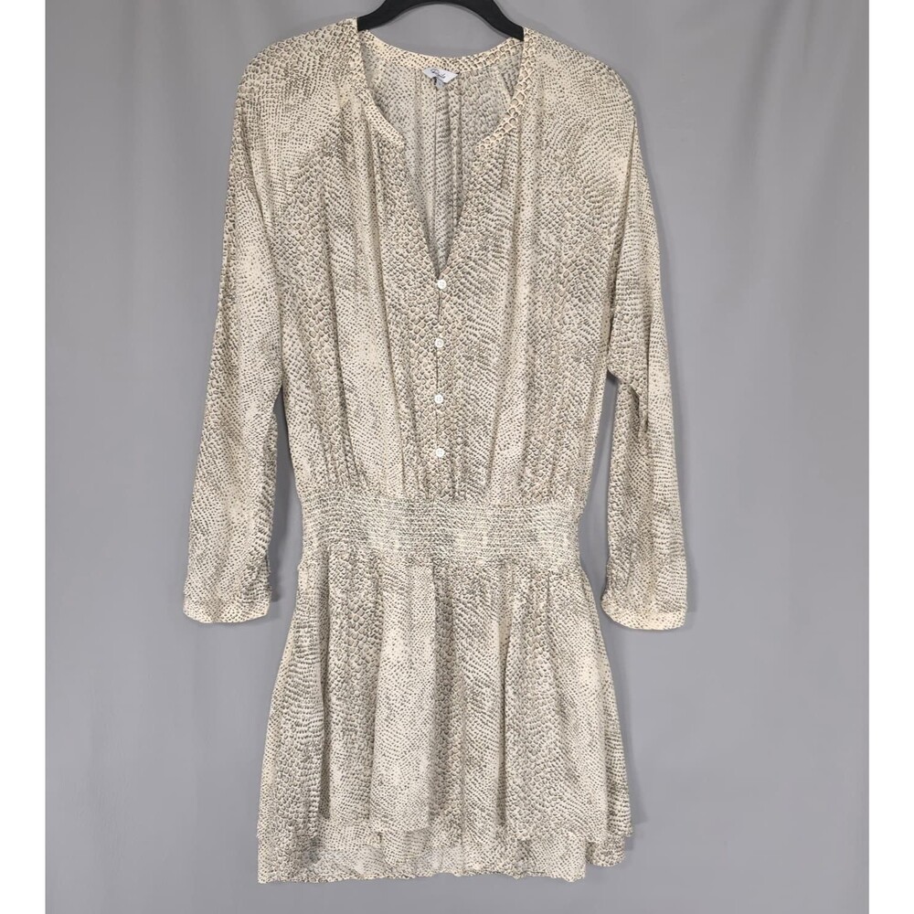 RAILS Women's Mini Dress LARGE Smocked Jasmine Cream Snakeskin‎ 923-148-2510